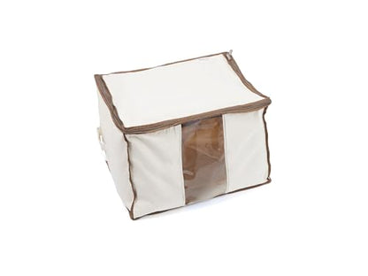 Covermates Canvas Storage Bag for Blankets, Clothes & Décor, 100% Cotton Breathable Fabric, Clear ID Window, Dual Zipper Closure, Carry Handles, Closet Organization, Natural - size: 19.25W x 13D x 12.5H