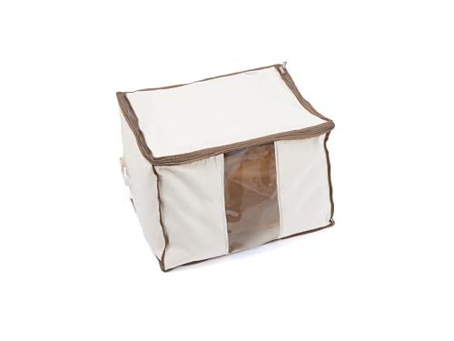 Covermates Canvas Storage Bag for Blankets, Clothes & Décor, 100% Cotton Breathable Fabric, Clear ID Window, Dual Zipper Closure, Carry Handles, Closet Organization, Natural - size: 19.25W x 13D x 12.5H