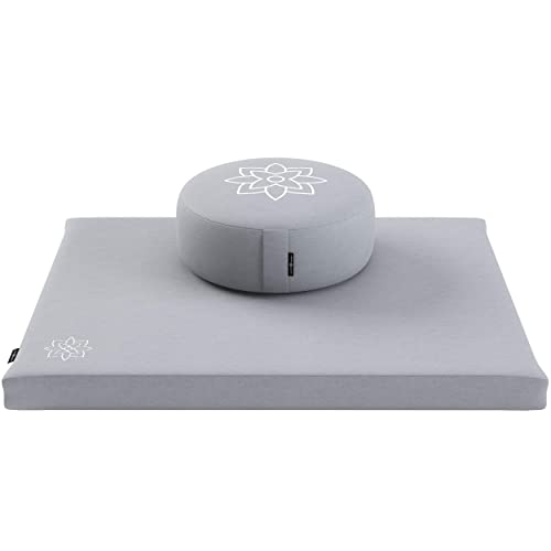 Mindful & Modern Meditation Cushion and Zabuton Meditation Mat Bundle - 100% Cotton Meditation Cushion Set for Yoga - Buckwheat Zafu Floor Pillow and Rectangular Mat - Slate Grey Color