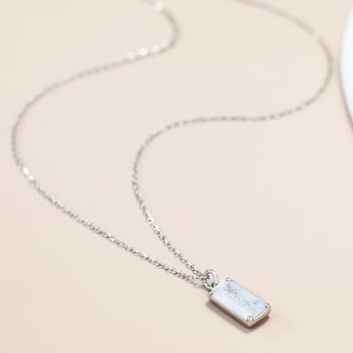 EVEYE 925 Sterling Silver Moonstone Square Pendant Necklace for Women New Beginnings Natural Healing Gemstone Necklace Jewelry, Healing Gifts Divorce Gifts for Women, New Job Gift