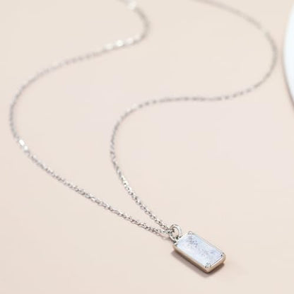 EVEYE 925 Sterling Silver Moonstone Square Pendant Necklace for Women New Beginnings Natural Healing Gemstone Necklace Jewelry, Healing Gifts Divorce Gifts for Women, New Job Gift