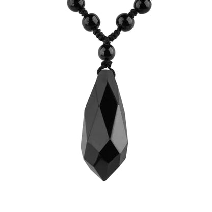 Black Obsidian Necklace Protection Pendant with Extended Bead Chain Healing Crystal Stone Amulet Necklace for Men Women - color: Angel Tear-Obsidian