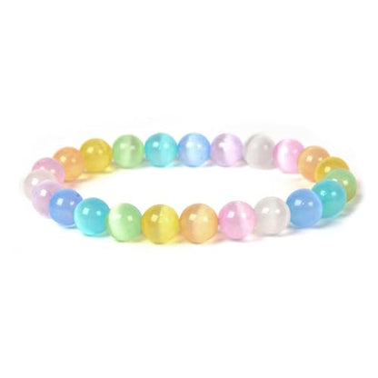 Justinstones Gem Semi Precious Gemstone 8mm Round Beads Stretch Bracelet 7 Inch Unisex - color: Colorful Cat's Eye Glass