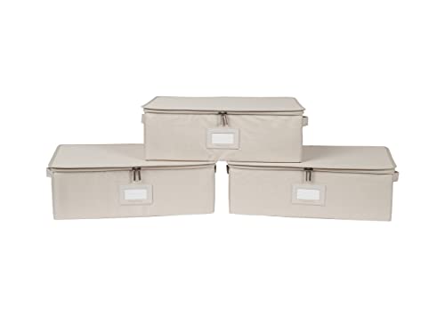 Covermates Keepsakes Zip-Top Storage Box Set, 3 Pack Heavy Duty Polyester Organizer Bins, Stackable Design, ID Window, Reinforced Handles, Closet Home Storage, Beige Heather - color: Beige Heather, size: 19.5W x 13.25D x 6.5H - 3 PIECE SET