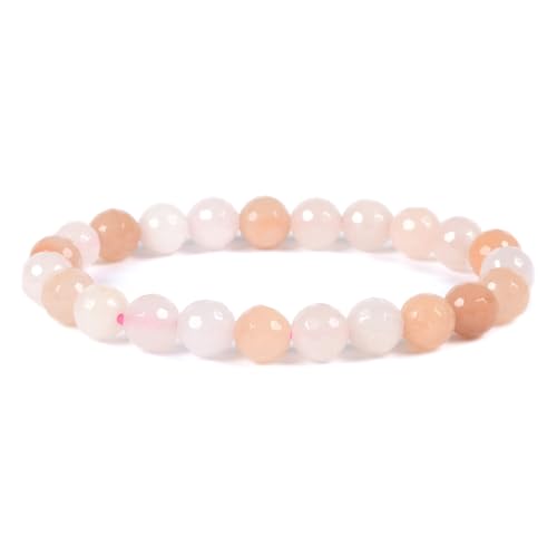 Justinstones Gem Semi Precious Gemstone 8mm Round Beads Stretch Bracelet 7 Inch Unisex - color: Faceted Peach Aventurine