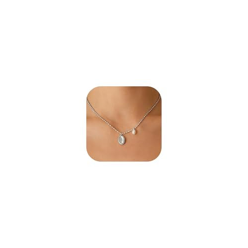 Worry Stone Necklace For Women Gold Silver Thumb Pearl Pendant Fidget Anxiety Relief Statement Jewelry Dainty Simple Meditation Relaxation Stress Relief Gifts - color: A2:silver