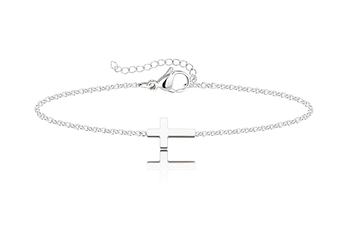 3mm Diamond Classic Tennis Bracelet for Women Dainty, Gold Jesus Cross Bracelets Trendy, 14K Gold Plated Heart/Evil Eye/Pearl/Starfish & Seashell Charm Bracelets for Women Bulk - style: Silver Plated Cross