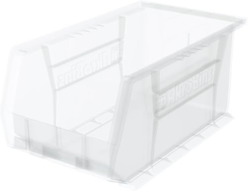 Akro-Mils 30240 AkroBins Plastic Storage Bins, Space-Saving Stackable Bins for Garage, Pantry, Craft Organization, 15 x 8 x 7 inches, Clear, 12-Pack