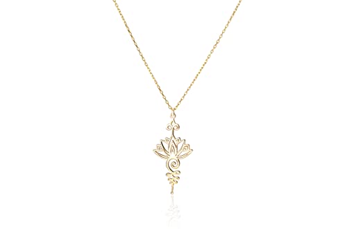 Lotus Unalome Necklace - 925 Sterling Silver Lotus Flower Unalome Necklace - Yoga Jewelry - Chakra Necklace - Spiritual Symbol Charm - size: 18 Inches