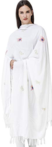 Exotic India Radhe Prayer Shawl with Embroidered Peacock Feather - PolyCotton - color: Snow White