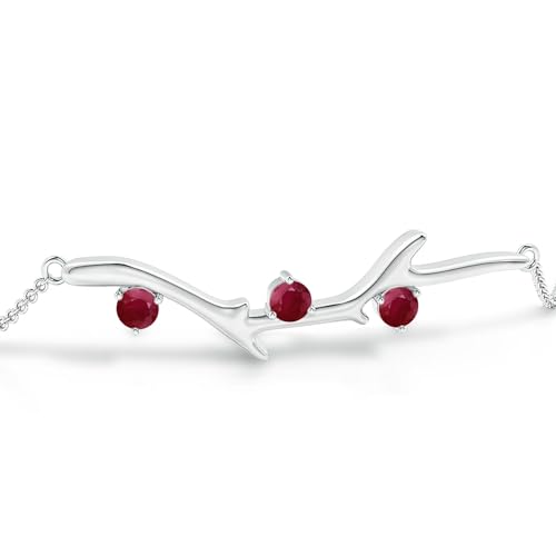 Angara - Women's Chain Bracelet in 14K Solid Gold/Platinum | Tree Branch Bracelet for Anniversary, Wedding, Birthday Gift | Round Sapphire | Ruby | Emerald | Diamond - size: 3 mm