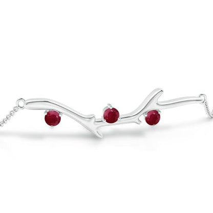 Angara - Women's Chain Bracelet in 14K Solid Gold/Platinum | Tree Branch Bracelet for Anniversary, Wedding, Birthday Gift | Round Sapphire | Ruby | Emerald | Diamond - size: 3 mm