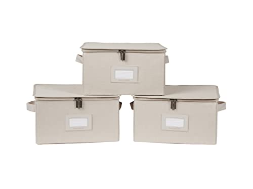 Covermates Keepsakes Zip-Top Storage Box Set, 3 Pack Heavy Duty Polyester Organizer Bins, Stackable Design, ID Window, Reinforced Handles, Closet Home Storage, Beige Heather - color: Beige Heather, size: 15W x 12D x 10H - 3 PIECE SET