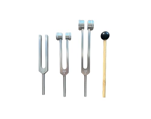 Tuning Forks for Sound Therapy (128Hz, 256Hz, 512Hz) for Yoga, Meditation, Stress Relaxation, Health Care and Musical Instrument, With Cloth Pouch,Silicone hammer, a Repair Tool and Cleaning Cloth