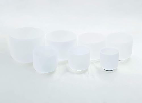 Set of 7 size 6"-12" White A-G Note 432 hz Crystal Singing Bowl with Carrying Case - color: Set of 7, White