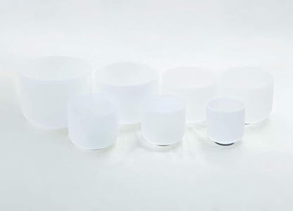 Set of 7 size 6"-12" White A-G Note 432 hz Crystal Singing Bowl with Carrying Case - color: Set of 7, White