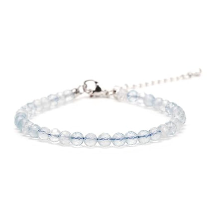 Crystal Bracelet for Women, Natural 4mm Faceted Beads Adjustable Bracelet, Small Beaded Healing Gemstone Bracelet - color: Aquamarine