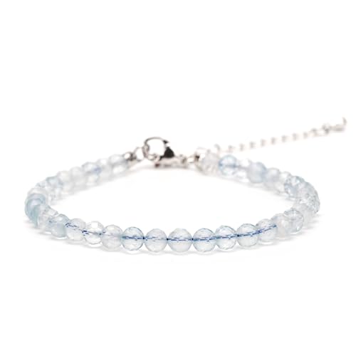 Crystal Bracelet for Women, Natural 4mm Faceted Beads Adjustable Bracelet, Small Beaded Healing Gemstone Bracelet - color: Aquamarine