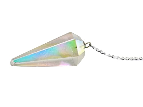 Amazing Gemstone Angel Aura Quartz Crystal Pendulum for Divination - Certified Dowsing Crystals and Healing Stones for Chakra Balancing and Meditation - Enhance Reiki Spiritual Growth - color: Angel Aura Quartz