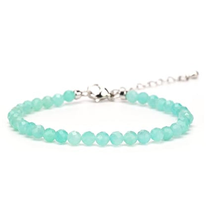 Crystal Bracelet for Women, Natural 4mm Faceted Beads Adjustable Bracelet, Small Beaded Healing Gemstone Bracelet - color: Blue Amazonite