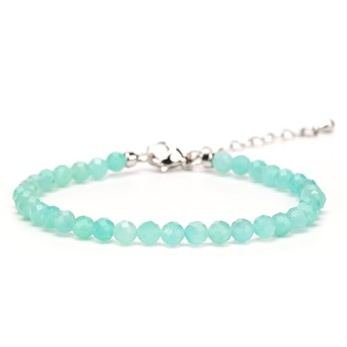 Crystal Bracelet for Women, Natural 4mm Faceted Beads Adjustable Bracelet, Small Beaded Healing Gemstone Bracelet - color: Blue Amazonite