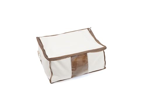 Covermates Canvas Storage Bag for Blankets, Clothes & Décor, 100% Cotton Breathable Fabric, Clear ID Window, Dual Zipper Closure, Carry Handles, Closet Organization, Natural - size: 13W x 13D x 6.5H