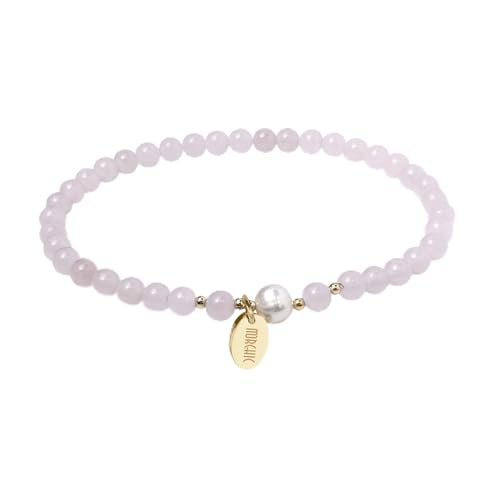 Morchic 4mm Natural Gemstone Beads Stretch Bracelet for Women, With Freshwater Pearls, Energy Gem Birthday Gift for Her 7.2” - color: Rose Quartz