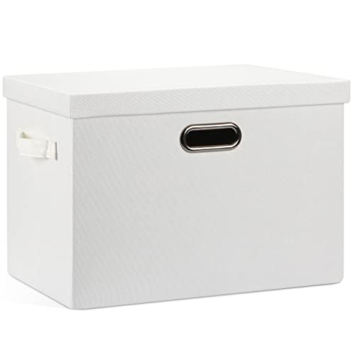 Graciadeco Large 17" 36 Quart Collapsible Stackable Storage Bins with Lids, 1 Pack White Foldable Fabric Closet Storage Boxes with Lids, 4 Handles Heavy-duty Linen Cube Baskets for Bedroom - color: White, size: Large -1 Pack