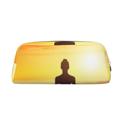 Yoga Meditation Makeup Bag for Women Men Pencil Pouch Travel Small Cosmetic Bag Zippered Toiletry Bags Aesthetic Pen Bags Leather Coin Pouch Purse - color: Silver