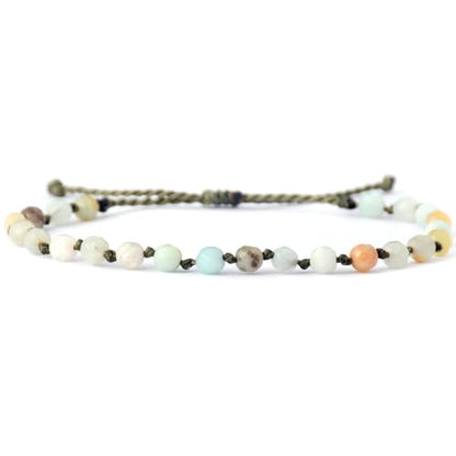 Natural Faceted Gemstone Bead Bracelet, Adjustable Waterproof Wax Cord, Hand-Knotted Design - color: Amazonite