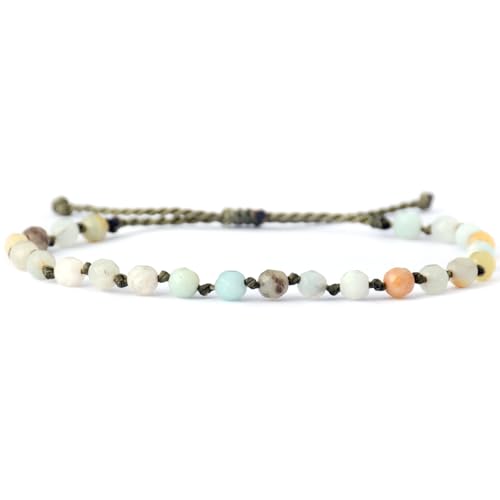 Natural Faceted Gemstone Bead Bracelet, Adjustable Waterproof Wax Cord, Hand-Knotted Design - color: Amazonite