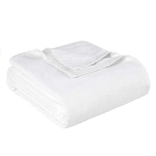 Superior Metro 100% Cotton Blanket, Perfect for Bedroom, Living Room, Couch, Picnics, Travel, Beach, or Camping, Comfy Blanket, Bedroom Decor, Essentials, Zig-Zag Cover for Bed, Twin, White - color: White, size: Twin