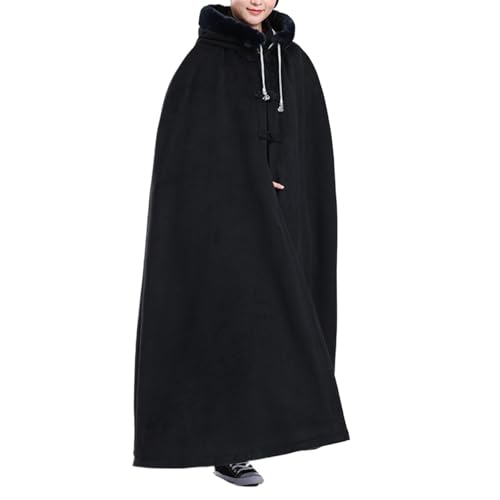 Meditation Buddhist Hooded Cloak Monk Outfit Oversize Bridal Wedding Winter Comfortable Warm Cape Poncho - color: Black, size: Large