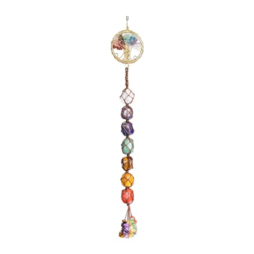 Handmade Gemstones Healing Feng Shui Crystals Window Car Decorations Hanging Ornament for Home Decor Party Decor（Tree-7 Chakra） - color: Tree-7 Chakra