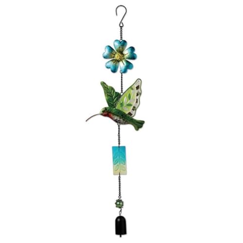 Sunset Vista Designs Hanging Outdoor Décor Garden Party Colorful Metal and Glass Wind Chime Windbell, 25.25-Inch, Hummingbird - color: Hummingbird