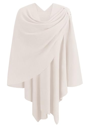 PULI Womens Large Cross Front Poncho Sweater Wrap Topper Knitted Elegant Shawls Cape for Fall Winter - color: 1-cream
