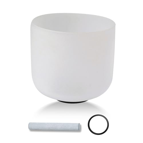 432HZ 7 Inchs Frosted Crystal Singing Bowl Set for Meditation Healing Yoga Chakra Quartz Crystal Sound Bowls with Heavy Duty Carry Case and Rubber Mallet,Suede Striker,O-rings - color: A Note White, size: 7 inch Third Eye Chakra