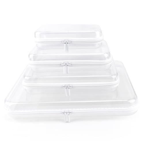 Clear Hard Shell Zipper Case, Clear Zipper Pouches Waterproof Makeup Organizer & Travel Toiletry Storage Bag, Plastic Pouch for Office, Home, White, 4Pack XL+L+M+S - color: White, size: XL+L+M+S