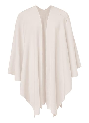 PULI Womens Large Cross Front Poncho Sweater Wrap Topper Knitted Elegant Shawls Cape for Fall Winter - color: 1-cream
