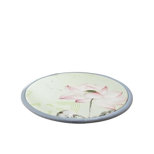 Round Lotus Flower Meditation Mat, Floor Cushion with Gray Border, Oriental Design - size: trumpet