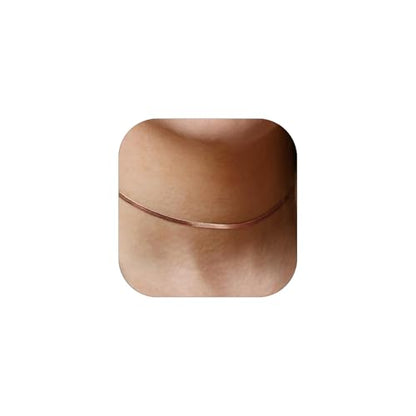 FOCALOOK 14K Gold Plated Necklaces for Women, Fashion Herringbone Choker Necklace Stainless Steel Flat Snake Chain 3/5MM(W) 12.5"/15"/18"+3.5"(L) - color: 3MM-Rose Gold-12.5"