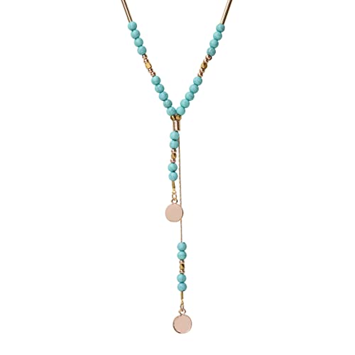 MINACHI Bohemian Created Turquoise Necklace, Vintage Bohemian Gold Plated Chain Created Turquoise Bead Y Necklace, Boho Jewelry Gift for Women
