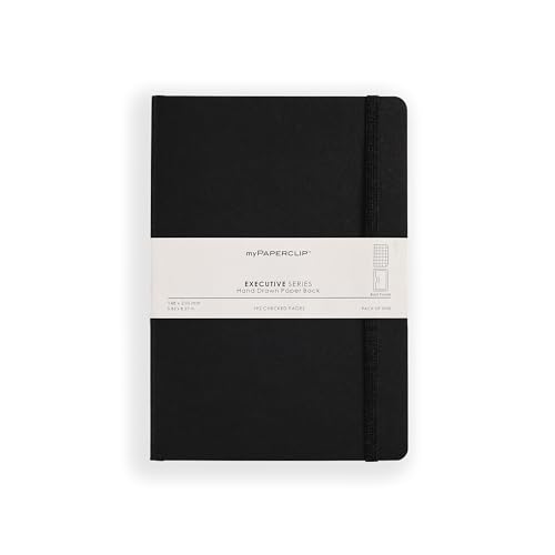 myPAPERCLIP Executive Series A5 Checks/Square Grid Notebook | 192 Pages, 80 GSM, Soft Cover, A5 (5.83 x 8.27 in) | Flat Lay | Bookmark, Elastic Closure & Back Pocket | Black - color: Black, size: A5, Checks