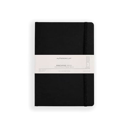 myPAPERCLIP Executive Series A5 Checks/Square Grid Notebook | 192 Pages, 80 GSM, Soft Cover, A5 (5.83 x 8.27 in) | Flat Lay | Bookmark, Elastic Closure & Back Pocket | Black - color: Black, size: A5, Checks