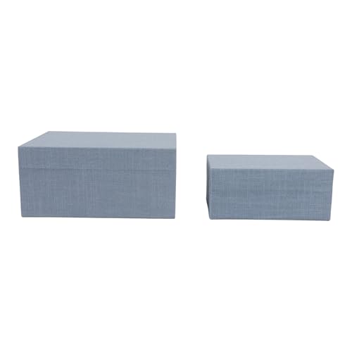 Sagebrook Home Set of 2 Decorative Storage Boxes with Lids - Fabric Covered MDF & Wood, Acrylic Handles - Home & Office Organizer - 9" & 7" Blue