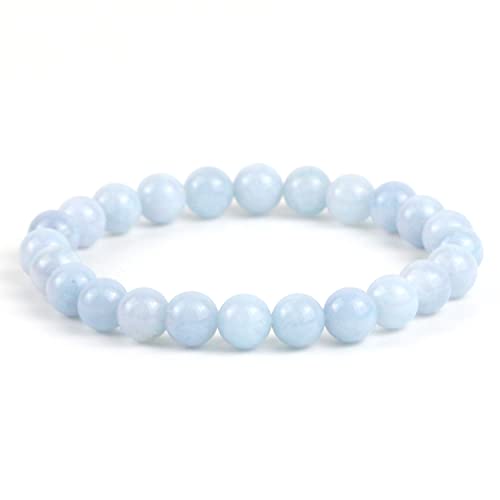 Natural Gemstones Bracelet 8mm Chakra Round Beads Energy Power Crystal Reiki Healing Elastic Stretch 7 Inch for Women Men Unisex - color: Aquamarine