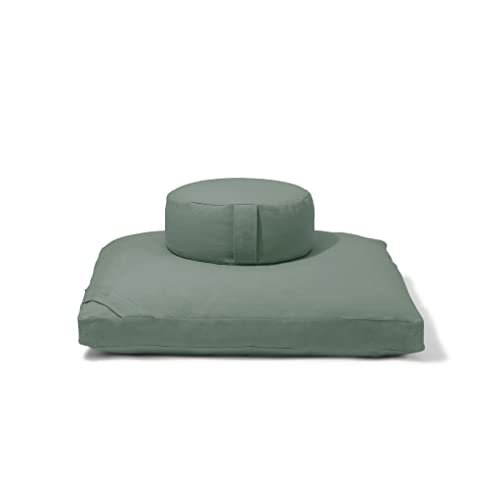 Meditation Cushion Set by renoo - Durable Comfortable Organic Cotton, Linen, Hemp - Modern Zafu Zabuton - Buckwheat Kapok Filled Floor Pillow Yoga Bolster in 15 Colors Washable Cover - color: Seafoam