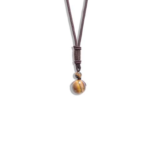 Natural Tiger Eye Stone Bead Pendant Necklace for Healing and Protection Crystal Necklace for Men and Women Adjustable - color: Brown Tiger Eye