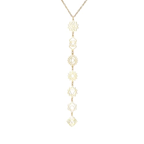 7 Chakra Necklace for Women Stainless Steel Spiritual Healing Chakra Pendant Necklace Yoga Meditation Jewellery for Mother's Day - color: Style1-G