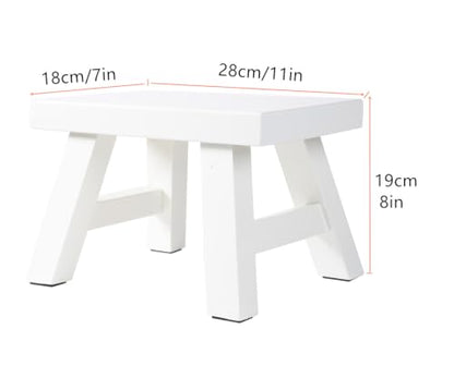 Small Stool Wooden Step Stool Footstool Solid Wood 8 inch for Kids Adults Plant Stand Fishing Stool (White) - color: White